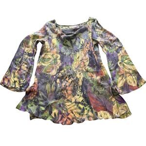Carrie Hutton Sz 12 Jungle Florals- Blouse Iridescent Blouse- Long Sleeve purple